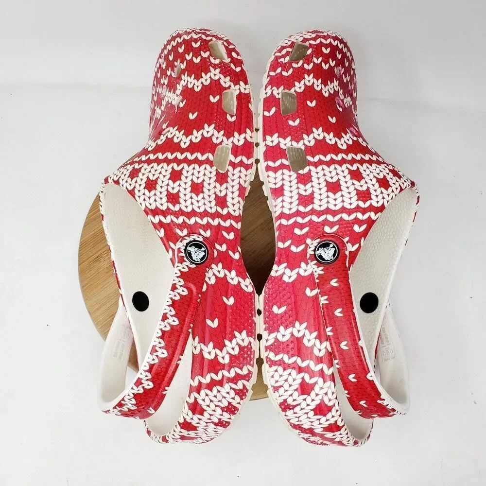 Crocs Holiday Clog Shoes Mens 12 Red White Knit‎ Ugly Christmas Sweater
